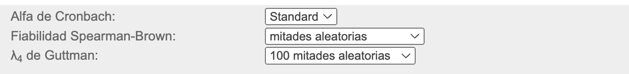  Configuración de los indicadores del test 