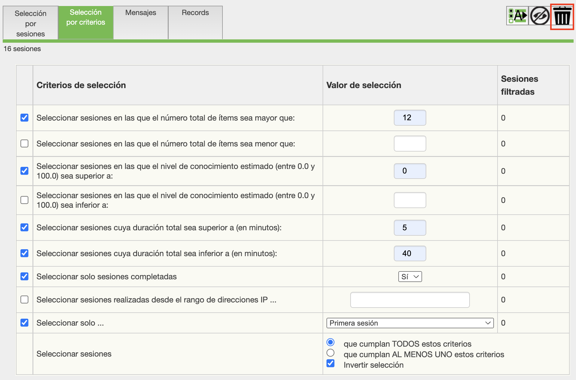 Borrado de sesiones Borrado de sesiones